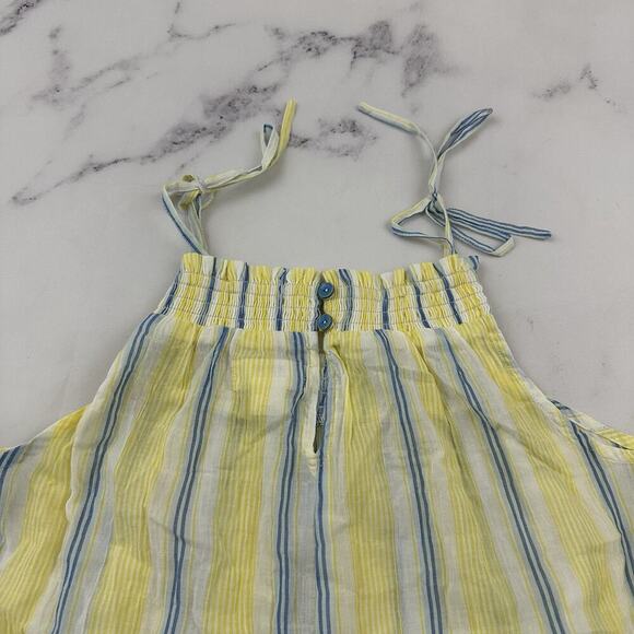 Maeve Anthropologie Gauzy Tiered Tunic Top Size XS Yellow Blue Stripe Light - Picture 8 of 10